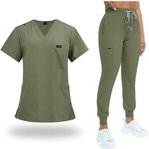 NEW Scrubs Set Classic VNeck Top and Yoga Jogger Pant Uniform Size Medium